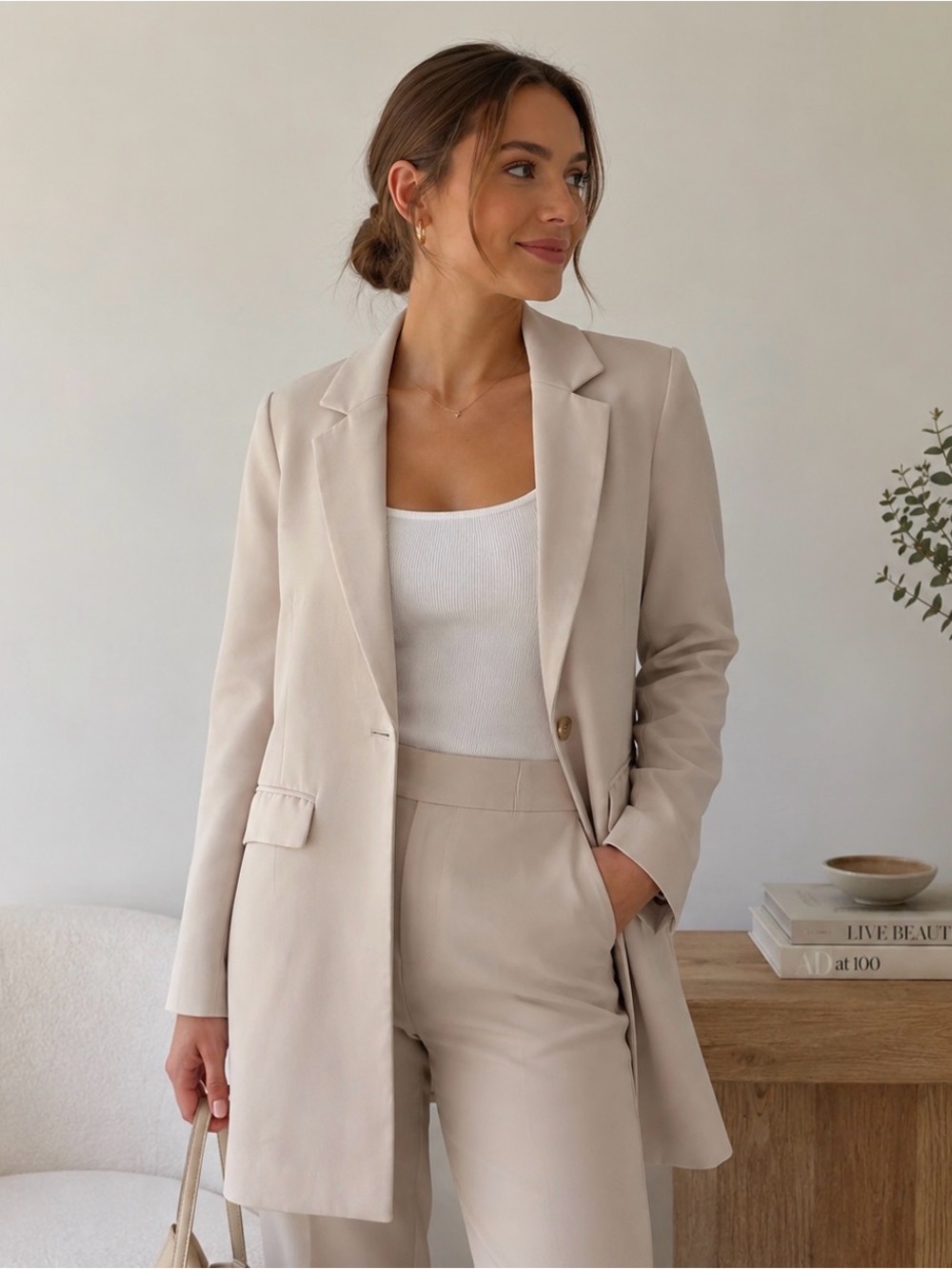 SNIDEL Long Blazer Ivory Cream Relaxed Women’s Sz Small Minimalist Office Preppy